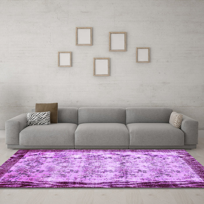 Machine Washable Persian Purple Traditional Area Rugs in a Living Room, wshtr2466pur