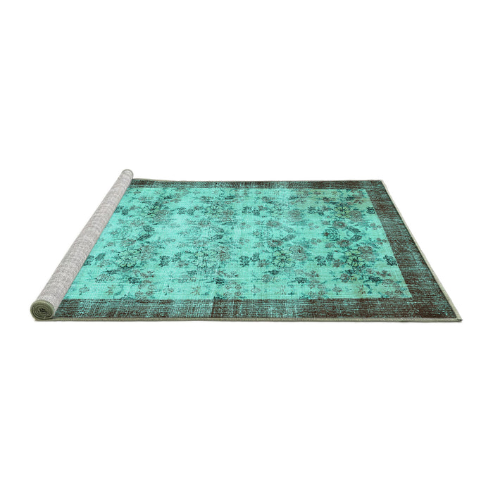 Sideview of Machine Washable Persian Turquoise Traditional Area Rugs, wshtr2466turq