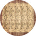 Round Machine Washable Persian Brown Traditional Rug, wshtr2466brn