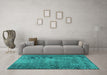 Machine Washable Persian Turquoise Traditional Area Rugs in a Living Room,, wshtr2467turq