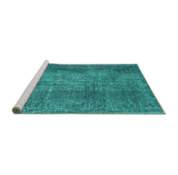 Sideview of Machine Washable Persian Turquoise Traditional Area Rugs, wshtr2469turq