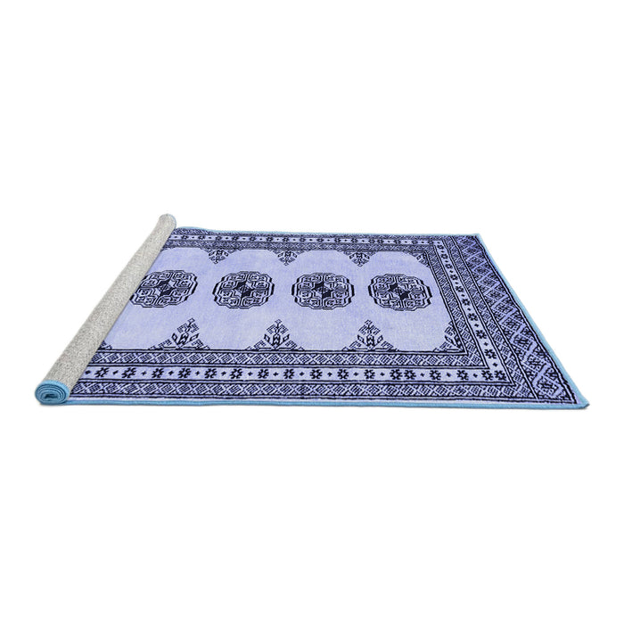 Sideview of Machine Washable Persian Blue Traditional Rug, wshtr246blu
