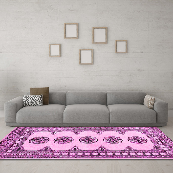 Machine Washable Persian Pink Traditional Rug in a Living Room, wshtr246pnk