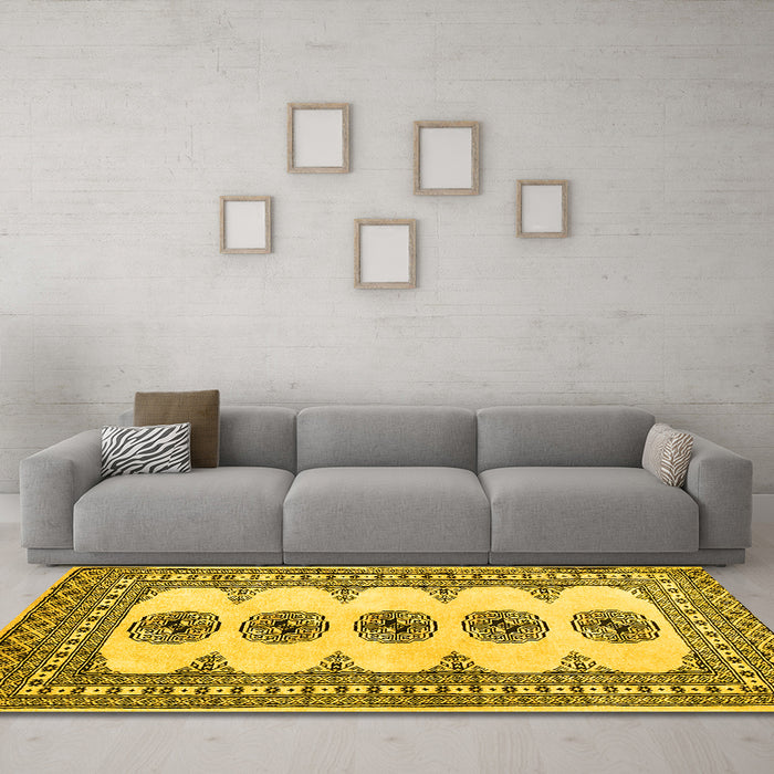 Machine Washable Persian Yellow Traditional Rug in a Living Room, wshtr246yw