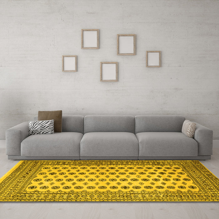 Machine Washable Persian Yellow Traditional Rug in a Living Room, wshtr2470yw