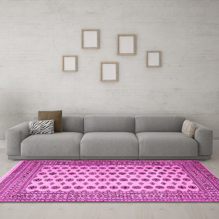 Machine Washable Persian Pink Traditional Rug in a Living Room, wshtr2470pnk
