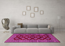 Machine Washable Persian Pink Traditional Rug in a Living Room, wshtr2471pnk