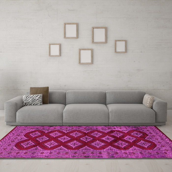 Machine Washable Persian Pink Traditional Rug in a Living Room, wshtr2471pnk