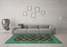 Machine Washable Persian Turquoise Traditional Area Rugs in a Living Room,, wshtr2471turq