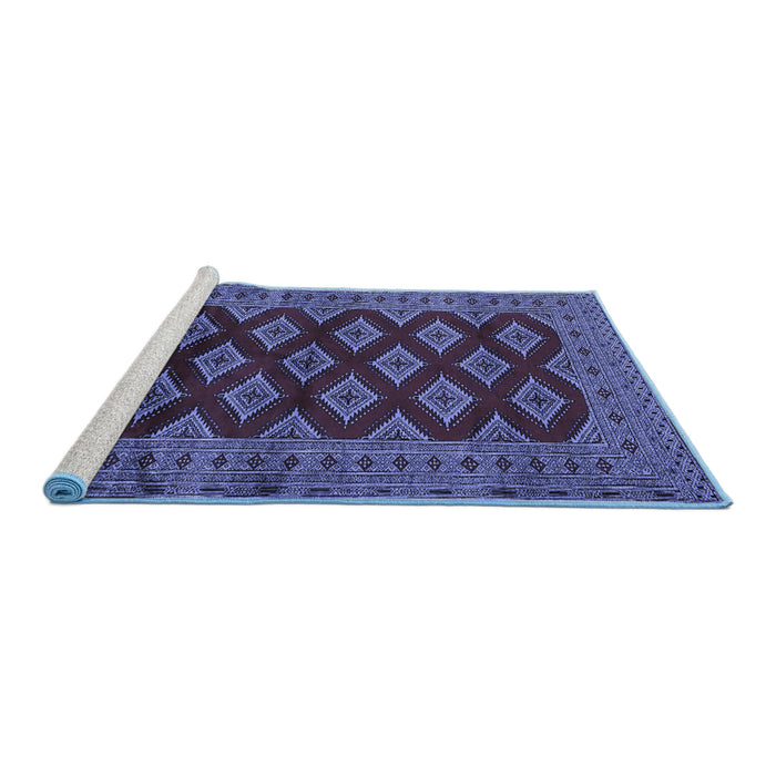 Sideview of Machine Washable Persian Blue Traditional Rug, wshtr2471blu