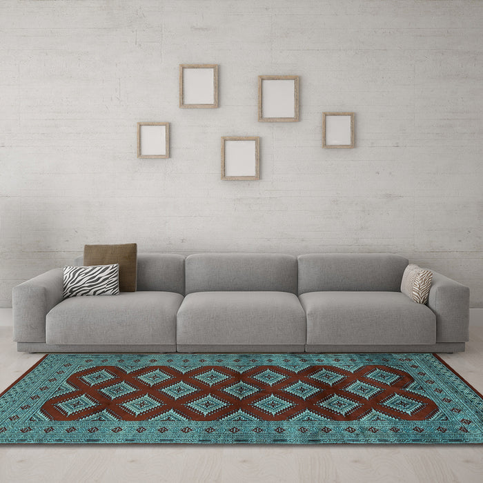 Machine Washable Persian Light Blue Traditional Rug in a Living Room, wshtr2471lblu