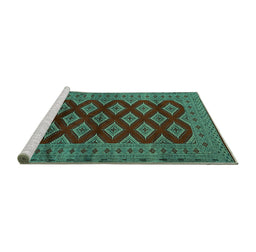 Sideview of Machine Washable Persian Turquoise Traditional Area Rugs, wshtr2471turq