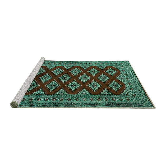 Sideview of Machine Washable Persian Turquoise Traditional Area Rugs, wshtr2471turq