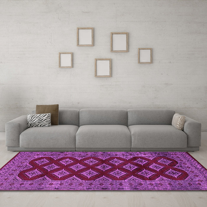 Machine Washable Persian Purple Traditional Area Rugs in a Living Room, wshtr2471pur