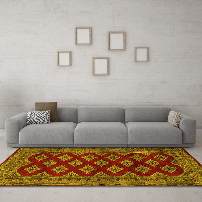 Machine Washable Persian Yellow Traditional Rug in a Living Room, wshtr2471yw