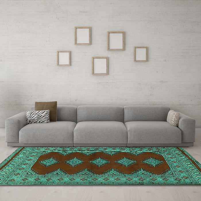 Machine Washable Persian Turquoise Traditional Area Rugs in a Living Room,, wshtr2472turq