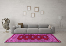 Machine Washable Persian Pink Traditional Rug in a Living Room, wshtr2472pnk