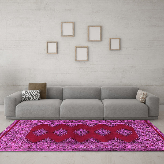 Machine Washable Persian Pink Traditional Rug in a Living Room, wshtr2472pnk