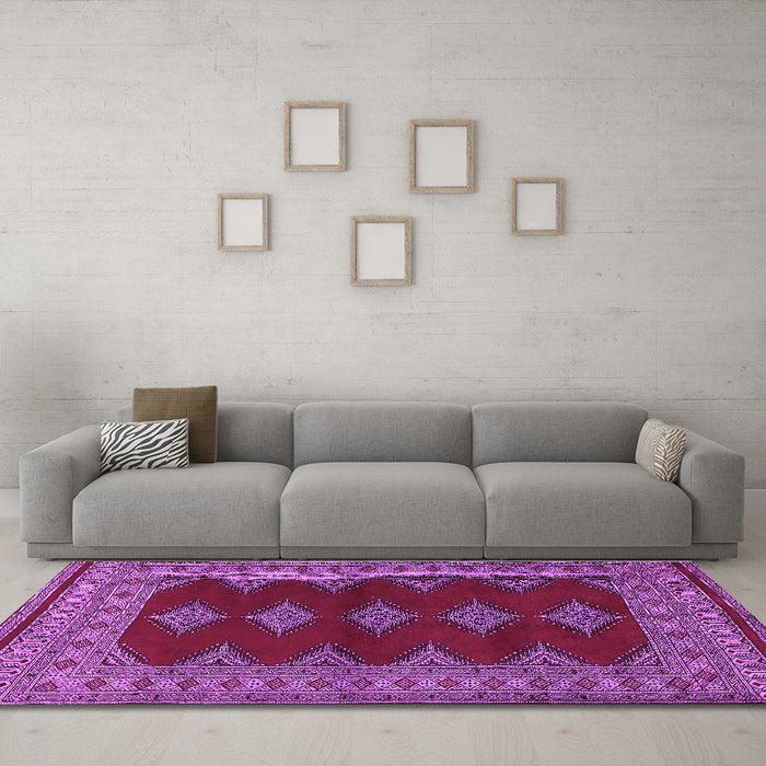 Machine Washable Persian Purple Traditional Area Rugs in a Living Room, wshtr2472pur