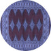 Round Machine Washable Persian Blue Traditional Rug, wshtr2472blu