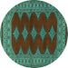 Round Machine Washable Persian Turquoise Traditional Area Rugs, wshtr2472turq