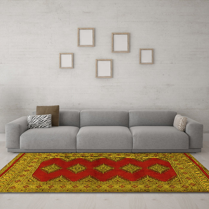 Machine Washable Persian Yellow Traditional Rug in a Living Room, wshtr2472yw