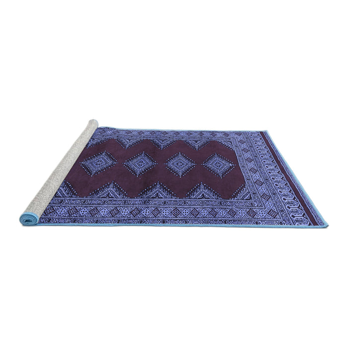 Sideview of Machine Washable Persian Blue Traditional Rug, wshtr2472blu