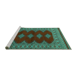 Sideview of Machine Washable Persian Turquoise Traditional Area Rugs, wshtr2472turq