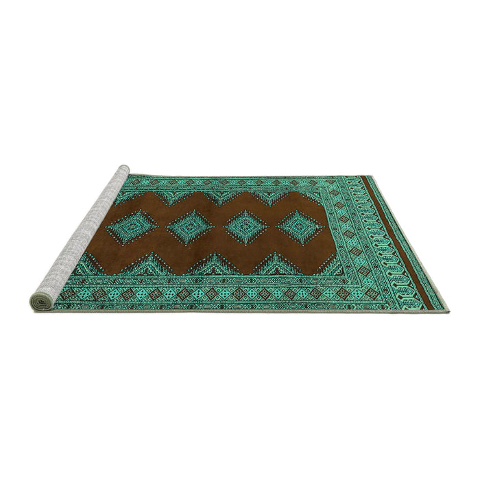 Sideview of Machine Washable Persian Turquoise Traditional Area Rugs, wshtr2472turq