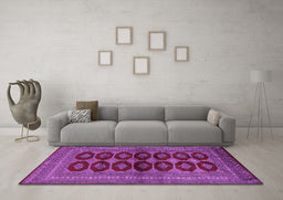Machine Washable Persian Purple Traditional Area Rugs in a Living Room, wshtr2473pur