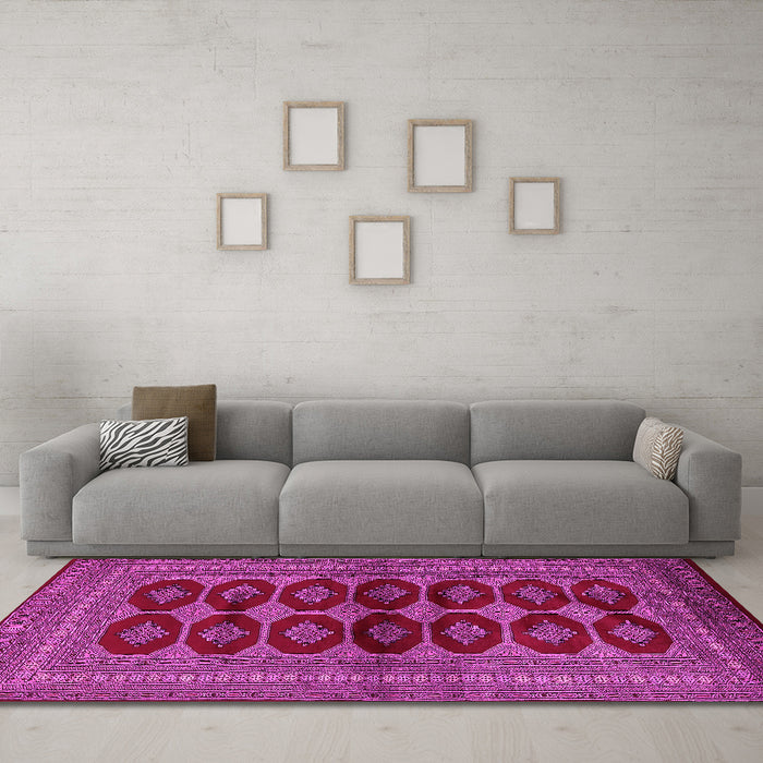 Machine Washable Persian Pink Traditional Rug in a Living Room, wshtr2473pnk