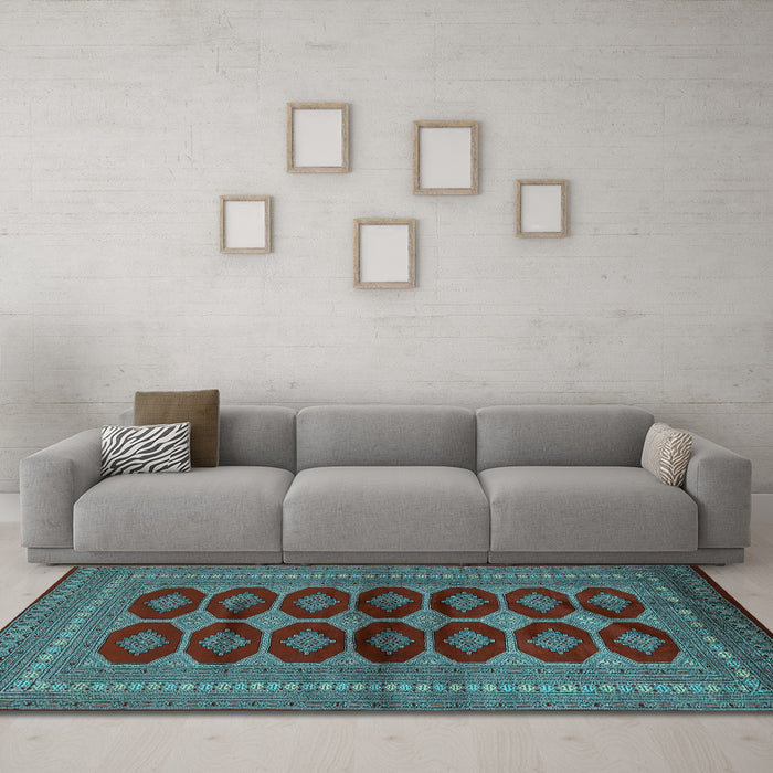 Machine Washable Persian Light Blue Traditional Rug in a Living Room, wshtr2473lblu
