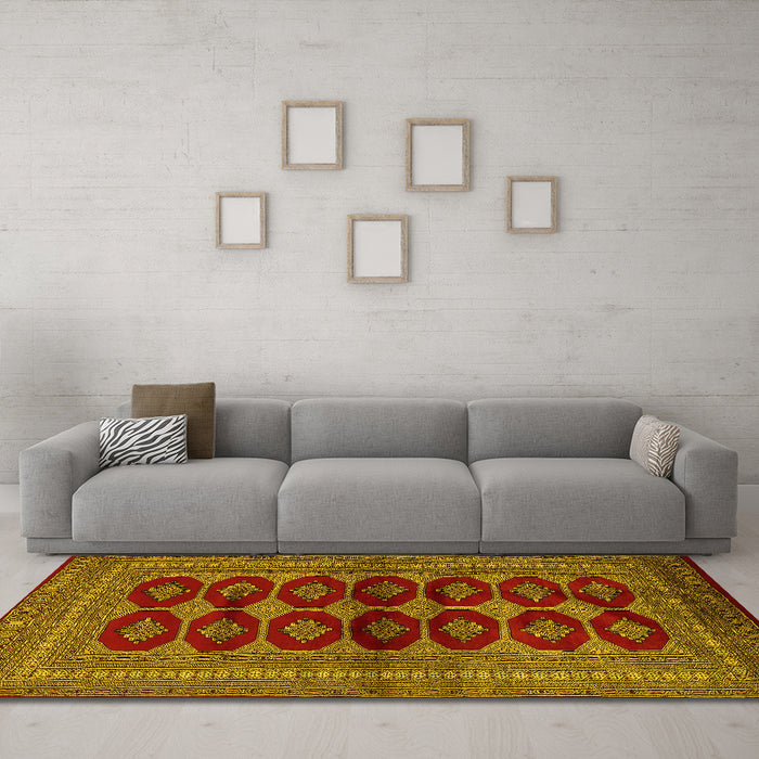 Machine Washable Persian Yellow Traditional Rug in a Living Room, wshtr2473yw