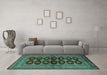 Machine Washable Persian Turquoise Traditional Area Rugs in a Living Room,, wshtr2473turq