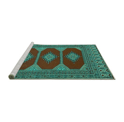 Sideview of Machine Washable Persian Turquoise Traditional Area Rugs, wshtr2474turq