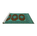 Sideview of Machine Washable Persian Turquoise Traditional Area Rugs, wshtr2474turq