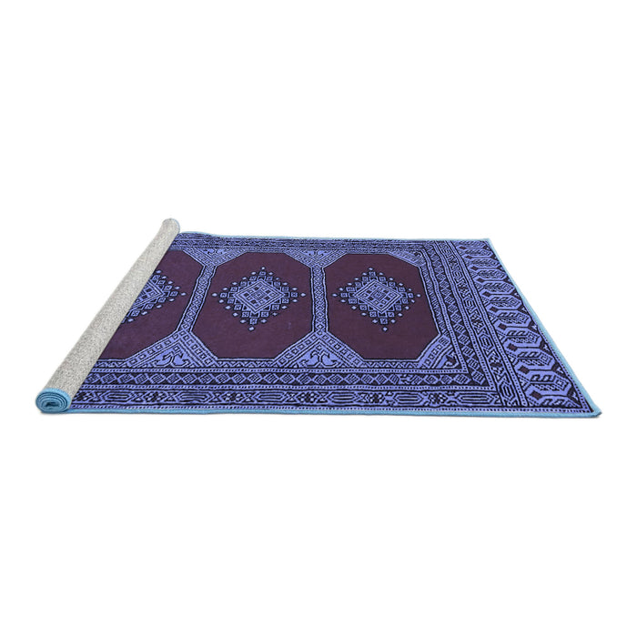Sideview of Machine Washable Persian Blue Traditional Rug, wshtr2474blu