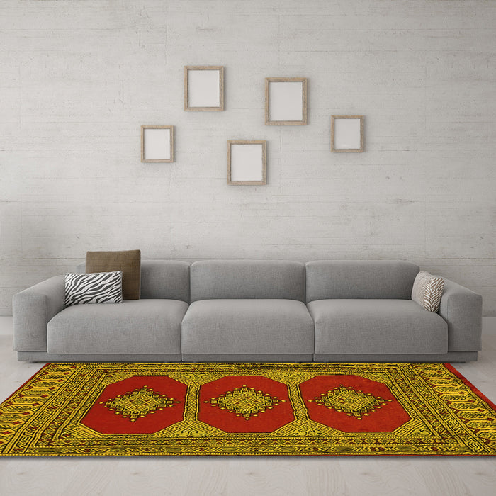 Machine Washable Persian Yellow Traditional Rug in a Living Room, wshtr2474yw