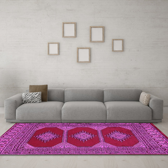 Machine Washable Persian Pink Traditional Rug in a Living Room, wshtr2474pnk