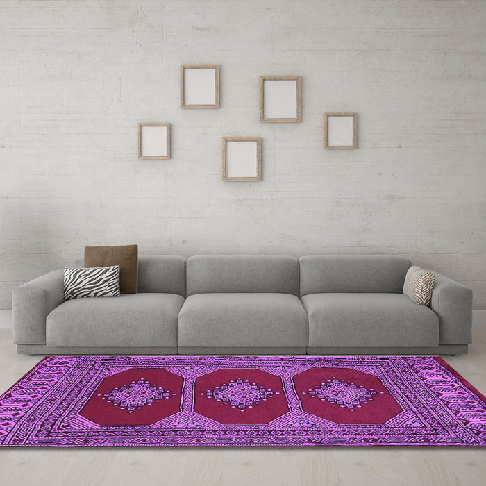 Machine Washable Persian Purple Traditional Area Rugs in a Living Room, wshtr2474pur