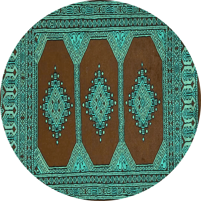 Round Machine Washable Persian Turquoise Traditional Area Rugs, wshtr2474turq