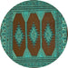 Round Machine Washable Persian Turquoise Traditional Area Rugs, wshtr2474turq