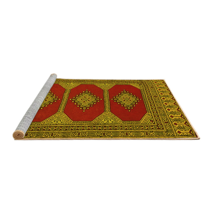 Sideview of Machine Washable Persian Yellow Traditional Rug, wshtr2474yw
