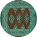 Round Machine Washable Persian Turquoise Traditional Area Rugs, wshtr2475turq