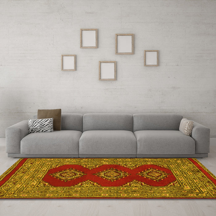 Machine Washable Persian Yellow Traditional Rug in a Living Room, wshtr2475yw