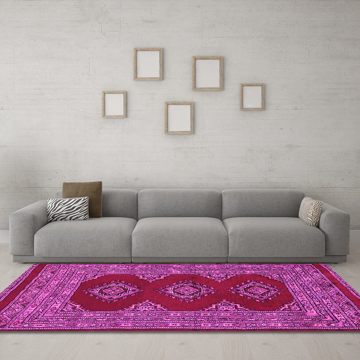 Machine Washable Persian Pink Traditional Rug in a Living Room, wshtr2475pnk