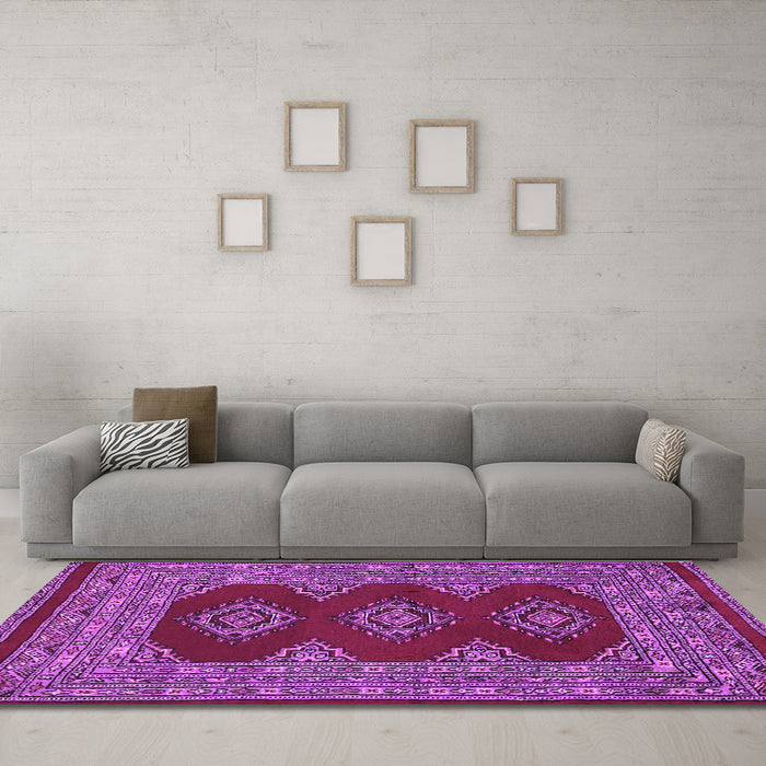 Machine Washable Persian Purple Traditional Area Rugs in a Living Room, wshtr2475pur
