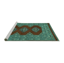 Sideview of Machine Washable Persian Turquoise Traditional Area Rugs, wshtr2475turq