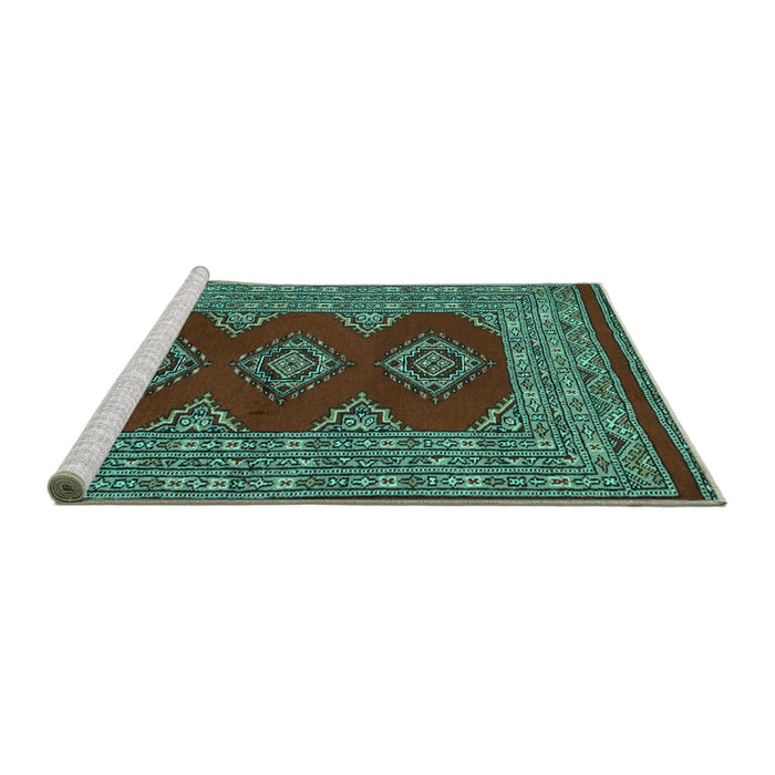 Sideview of Machine Washable Persian Turquoise Traditional Area Rugs, wshtr2475turq
