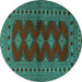 Round Machine Washable Persian Turquoise Traditional Area Rugs, wshtr2476turq